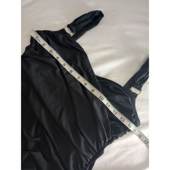 Merona Ladies Medium Black Sexy One Piece Swimsuit Ruched Tummy Hiding Gold - Picture 5 of 8